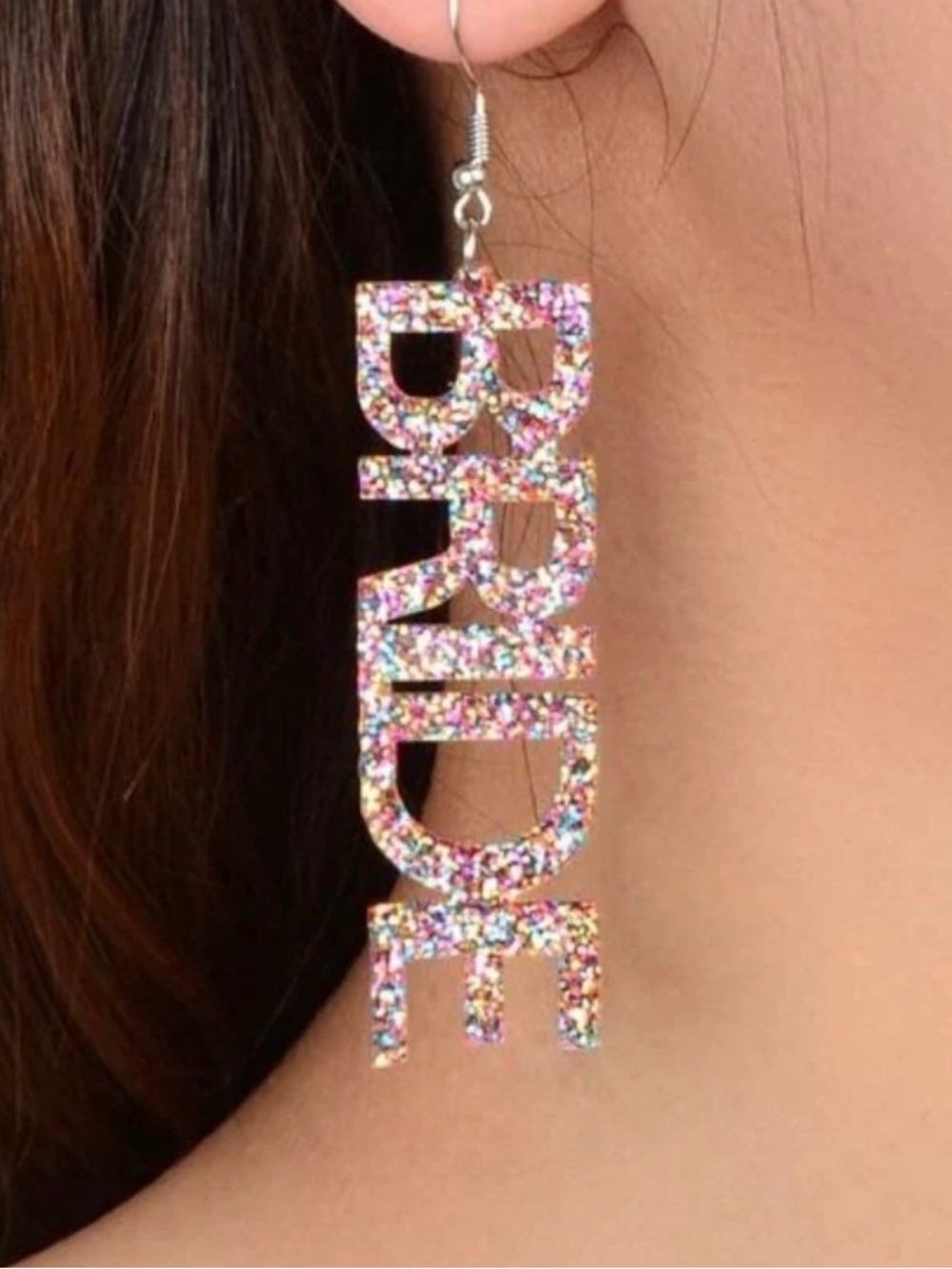 Sparkling Multicolor 'BRIDE' Dangle Earrings - Statement Bridal Jewelry